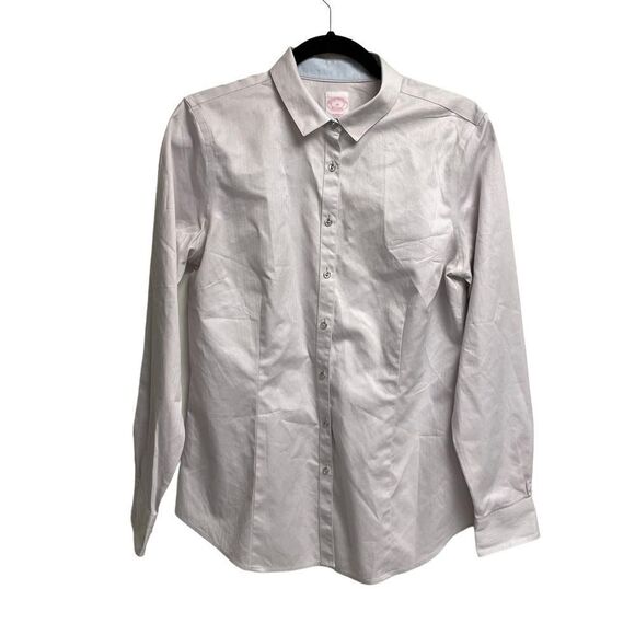 BROOKS BROTHERS Grey Cotton Button Front Long Sleeve Shirt Blouse 10 - Picture 1 of 10